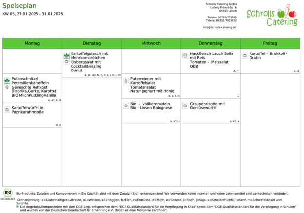 Speiseplan 27.-31.01.2025