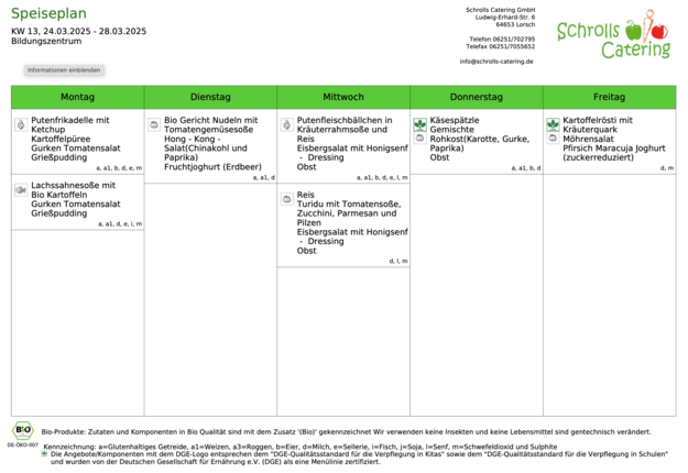 Speiseplan 24.03.-28.03.2025